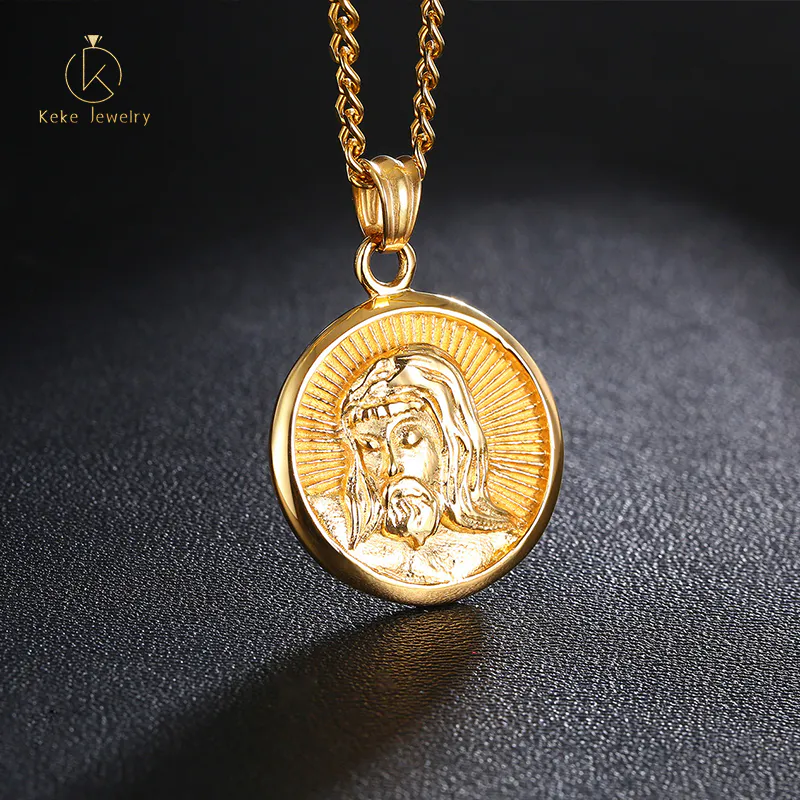 Hot Selling Religious jewelry stainless steel Jesus head ring pendant necklace RC-465
