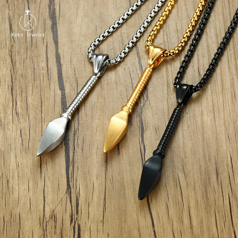 Men's Fashion Personality Stainless Steel Spearhead Casting Pendant Black/Gold/Silver Pendant Necklace PN-1221