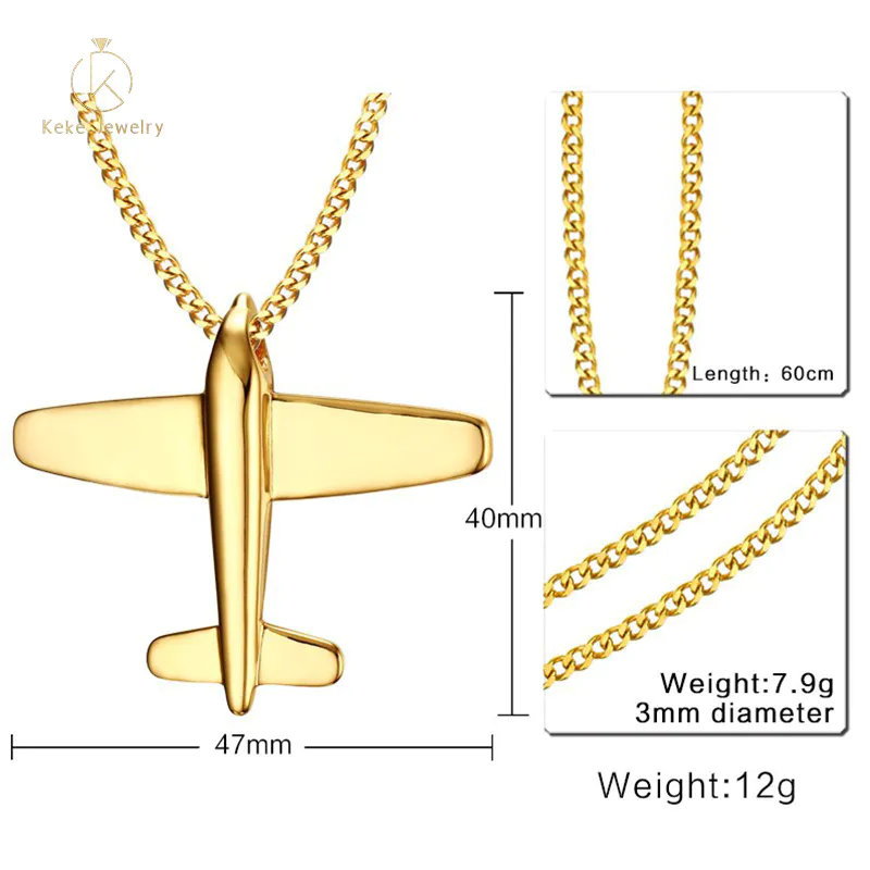 High Quality Titanium steel airplane casting golden pendant simple and creative men's pendant necklace PN-678