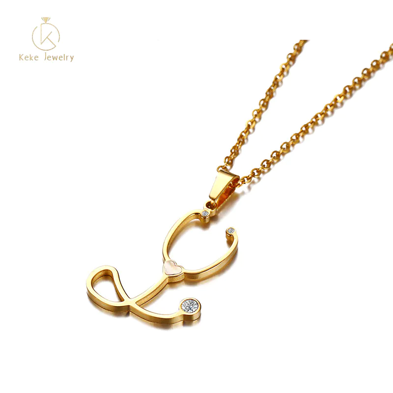 Korean temperament titanium inlaid steel zircons casting golden pendant necklace PN1065