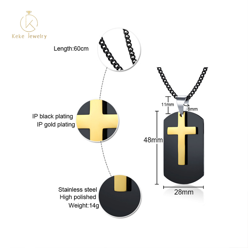 Factory direct Creative design stainless steel cross black/gold men's pendant necklace PN-1079