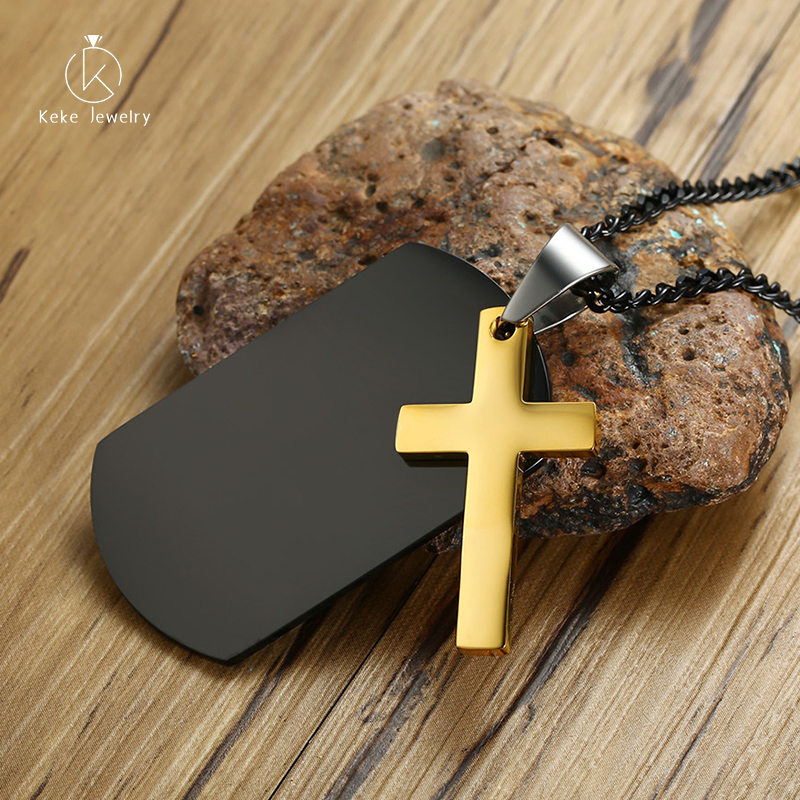 Factory direct Creative design stainless steel cross black/gold men's pendant necklace PN-1079