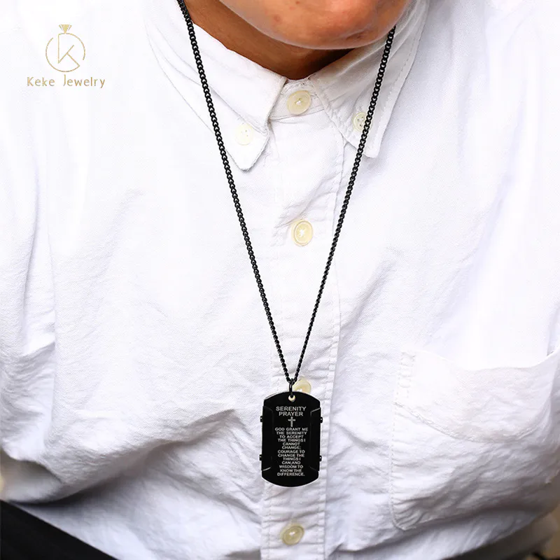 Wholesale stainless steel men's fashion jewelry laser scripture black/gold/steel pendant PN-1169