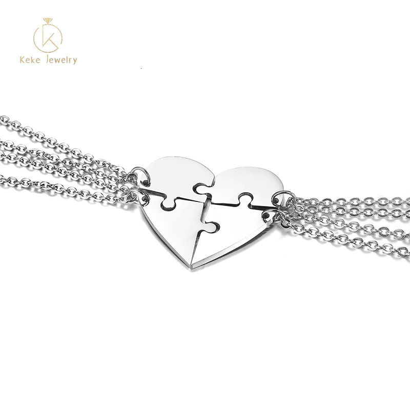 Supplier Wholesale Titanium steel puzzle heart pendant black/gold/black necklace PBF-015