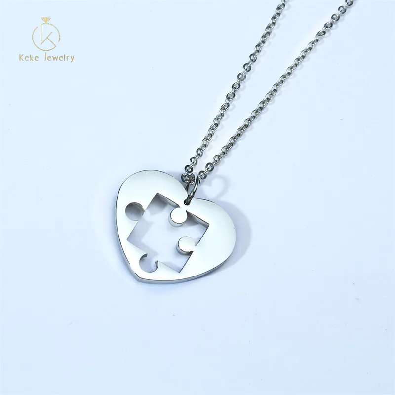 European and American fashion engraving stainless steel heart-shaped puzzle couple pendant necklace CN-110