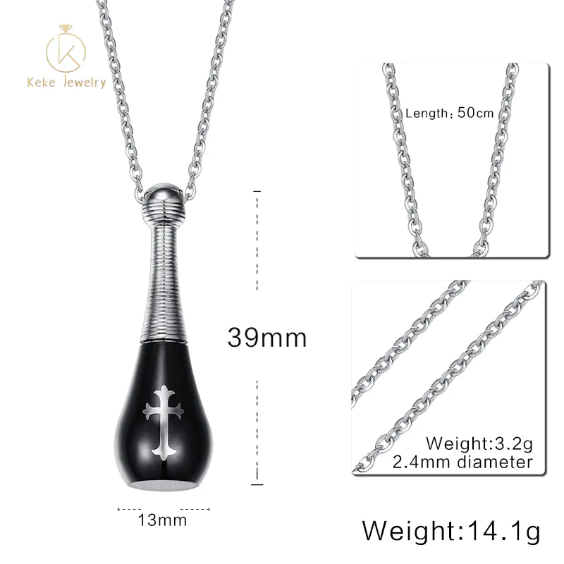 Spot wholesale Titanium steel jewelry gold/black/silver perfume bottle shape pendant necklace PN-238