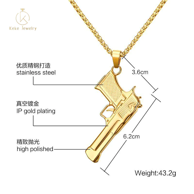 European and American style men's stainless steel pistol casting men's pendant personalized necklace PN-730