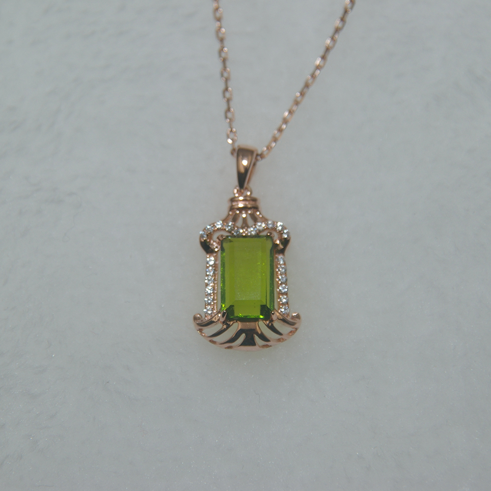 Emerald Pendant Rose Gold Silver Pendant Necklace With Zircon