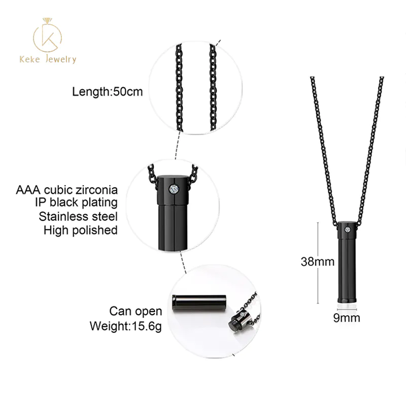 Wholesale Sweater chain stainless steel single inlaid zircon can unscrew the urn unisex pendant necklace PN-1089