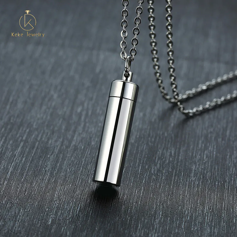 Stainless steel can be engraved and can be opened cylindrical urn casting pendant necklace PN1250