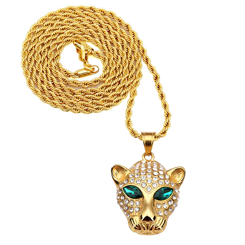 Fashion Mens Titanium Leopard Head Hiphop Necklace Pendant Jewelry