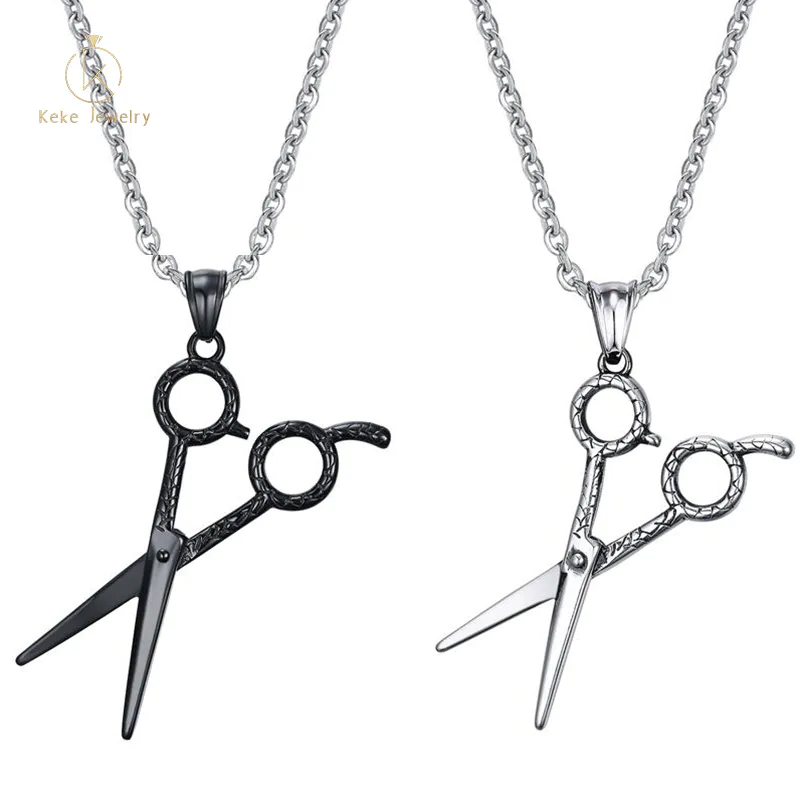 2021 Design Black/Silver Stainless Steel Scissors Cast Pendant Personalized Design Men's Necklace PN-741