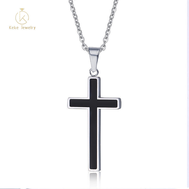 Supplier Wholesale 21*36mm black cross pendant titanium steel men's necklace pn-236