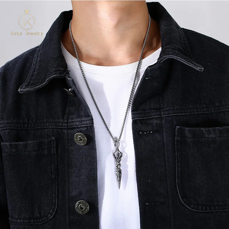 New Product Wholesale Vintage Titanium Steel Necklace Falling Magic Pestle Pendant Fashion Sweater Chain PN-1373