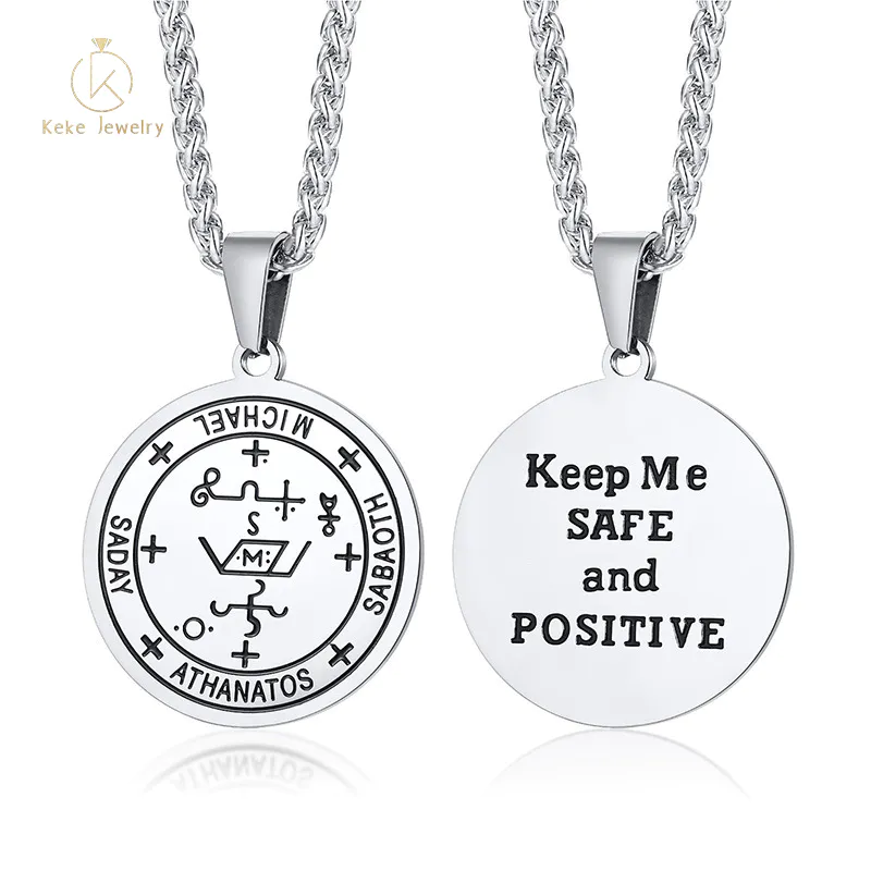 European and American style men's titanium steel double-sided carved text pendant necklace PN-1256S