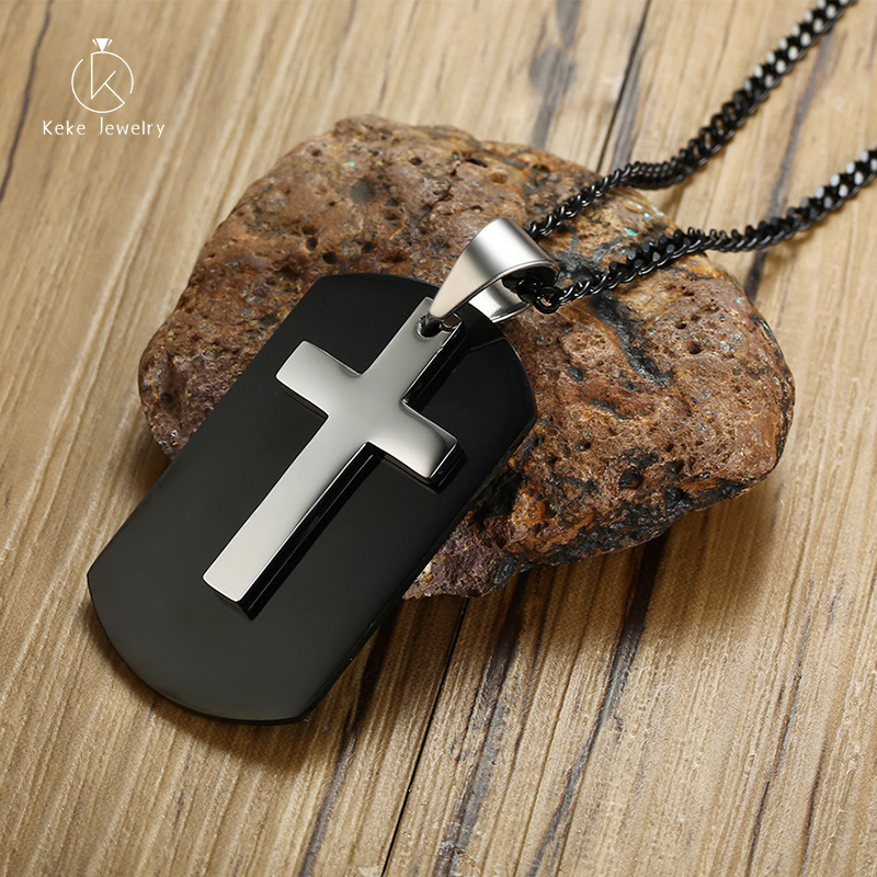 Factory direct Creative design stainless steel cross black/gold men's pendant necklace PN-1079