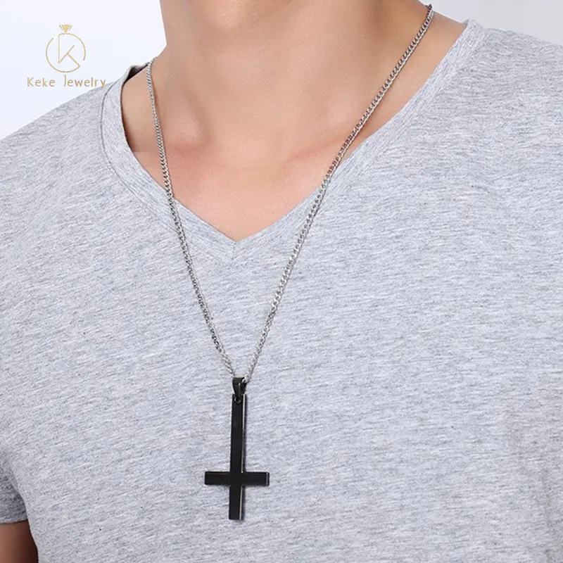 2021 New Product 55MM Stainless Steel Cross Fashion Pendant Men's Black/Meaning/Gold Necklace PN-571