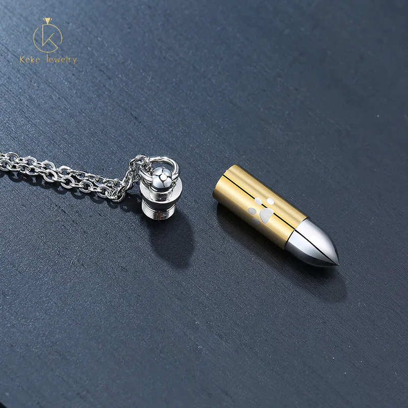 Men's Trendy Bullet Pendant Titanium Steel Laser Dog Paw Imprint Casting Pendant Necklace PN-982
