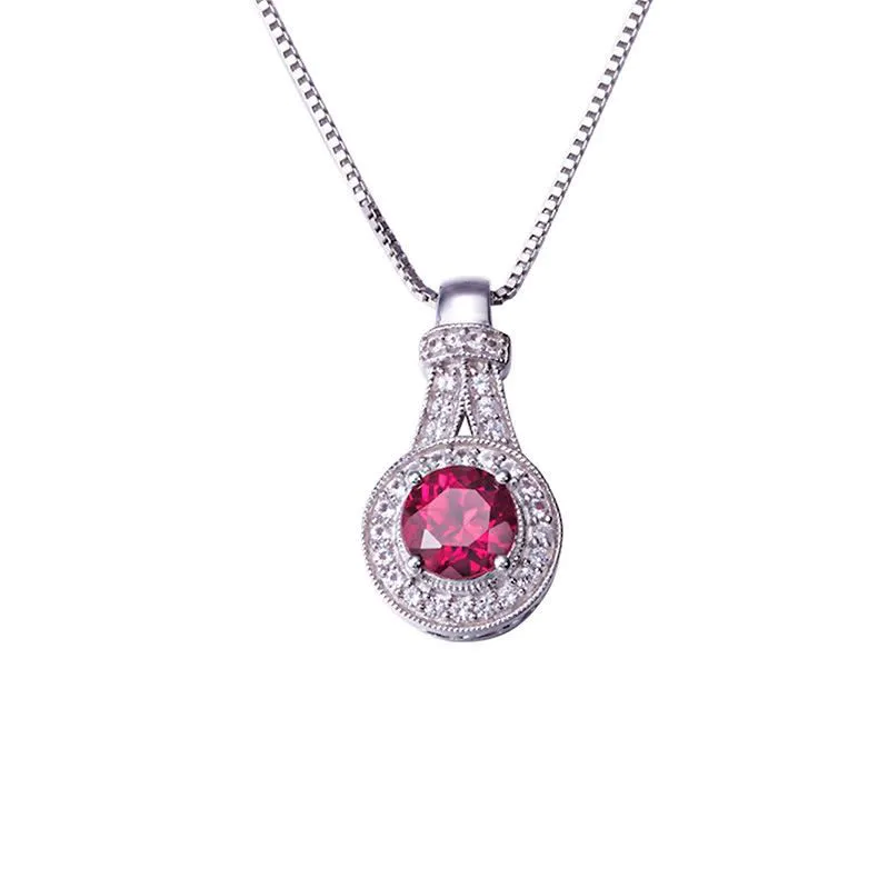 18K White Gold Ruby Waterdrop Design Diamond Silver Pendant