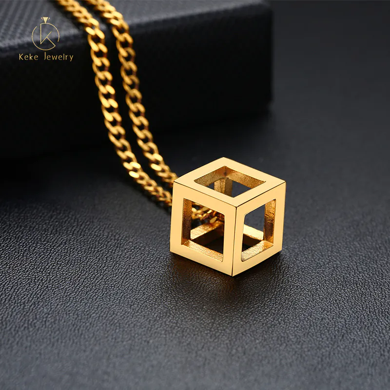 Wholesale Stainless Steel Hollow Pendant Cube Rubik's Cube Men's Necklace PN-1268