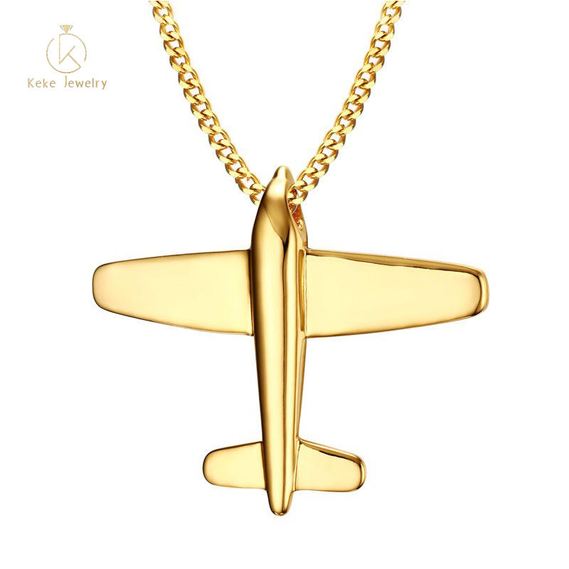 High Quality Titanium steel airplane casting golden pendant simple and creative men's pendant necklace PN-678