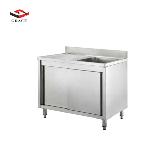 High Grade Stainless SteelSingle Sink Unit With Draining Board For Commercial Kitchen