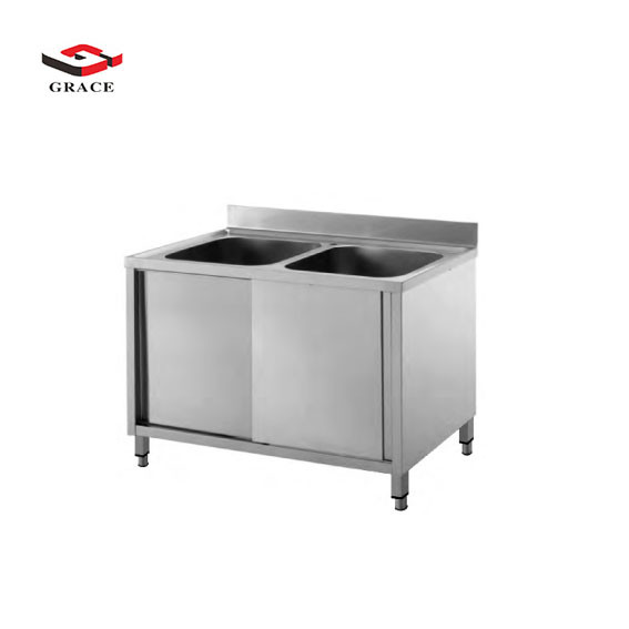 Grace Double Center Sink With Cabinet For Commercial KitchenRestaurant