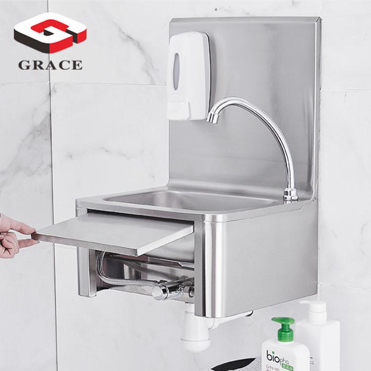 Commercial Kitchen Stainless Steel Knee Operated Hand Wash Basin /Wall Mounted Hand Sink