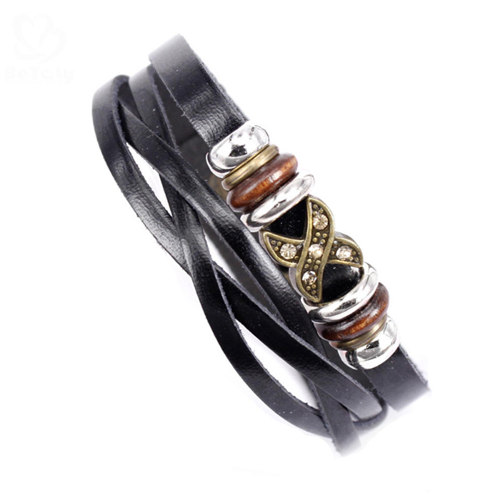 product-BEYALY-Mens Bracelets Mens Beaded Bracelets Mens Leather, Leather Alphabet Bracelet Band Sli-2