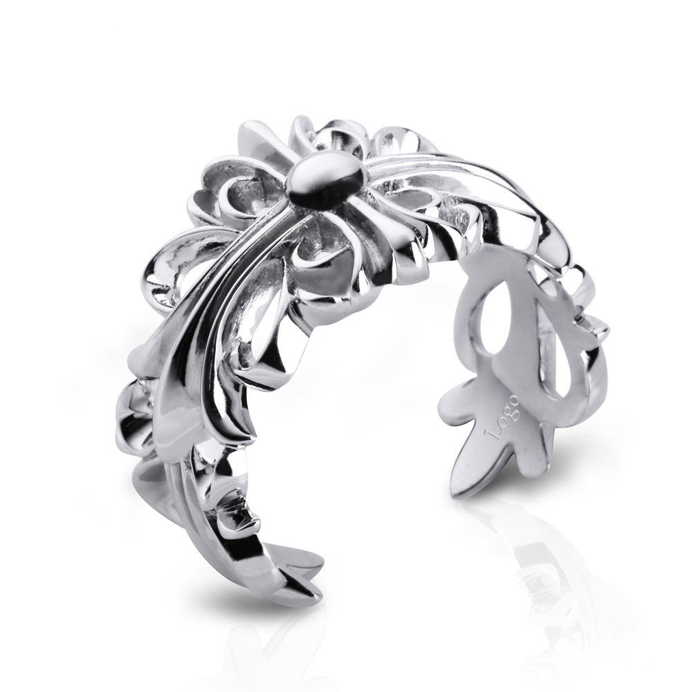 Rhodium Plating Leaf Men's Silver Rings Without CZ