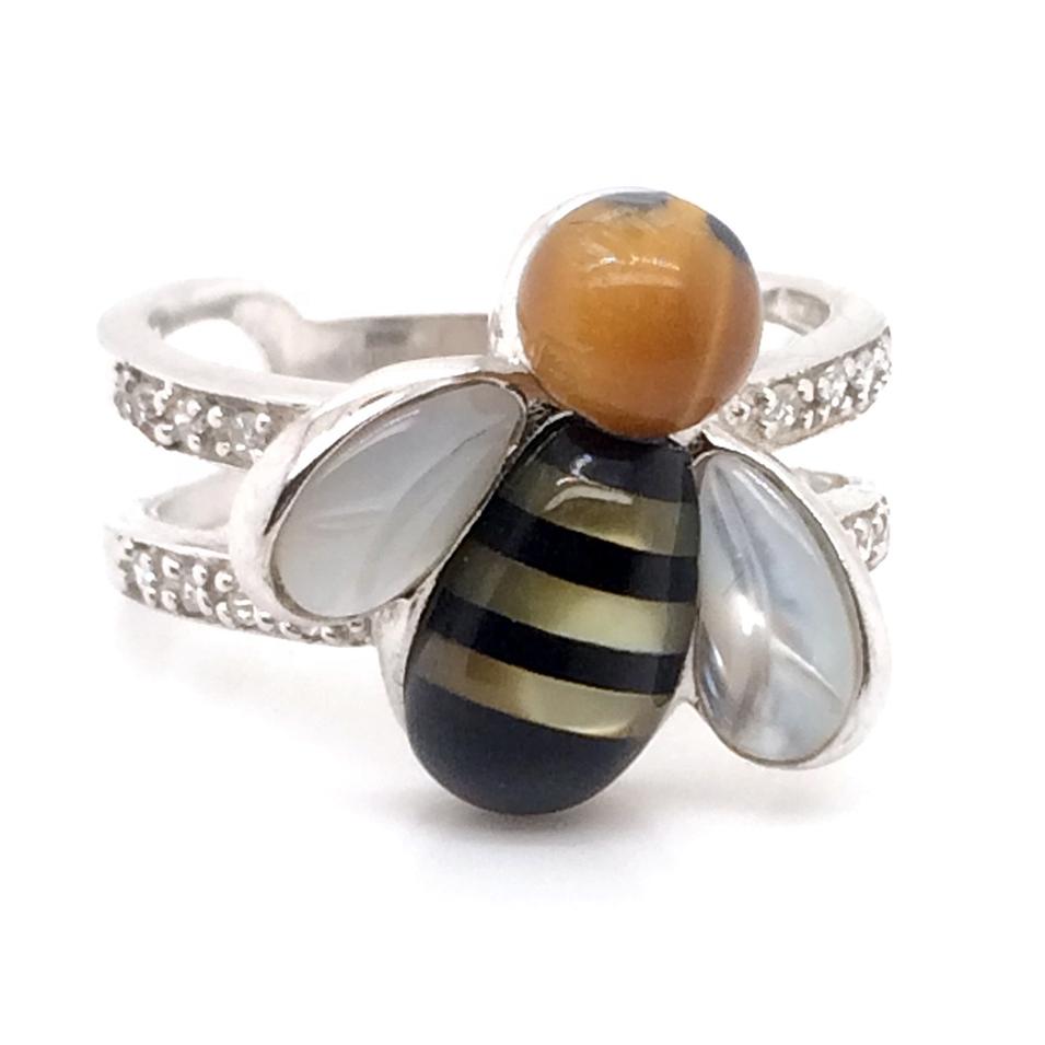 Bee Ring 925 Sterling Silver, Sea Abalone Shell 925 Cute Bee Ring