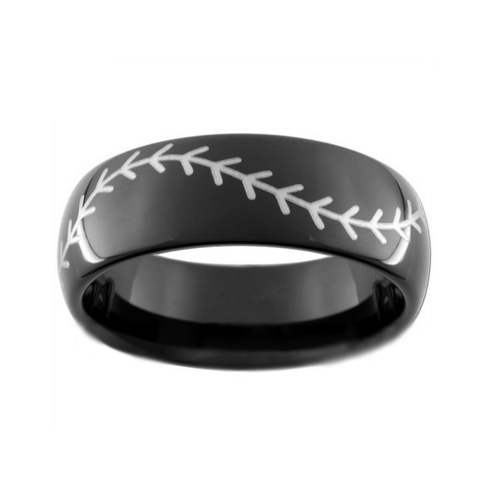 Custom Black Or Blue Baseball Ring, Inscribed Oem Tungsten Steel Ring
