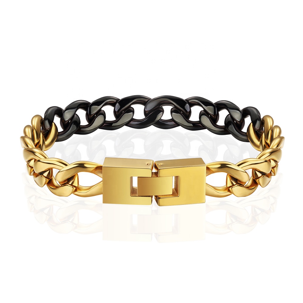 Gold And Black Plating Stainless Steel Double Plated Chain Bracelet