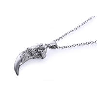Neo-Gothic Style Silver Embossment Lion Engraved Tooth Shape Necklace