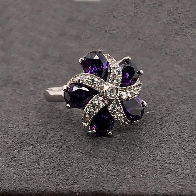 product-BEYALY-Flower Bloom Purple Gem Ring, Natural Purple Amethyst Birthstone Ring-img-2