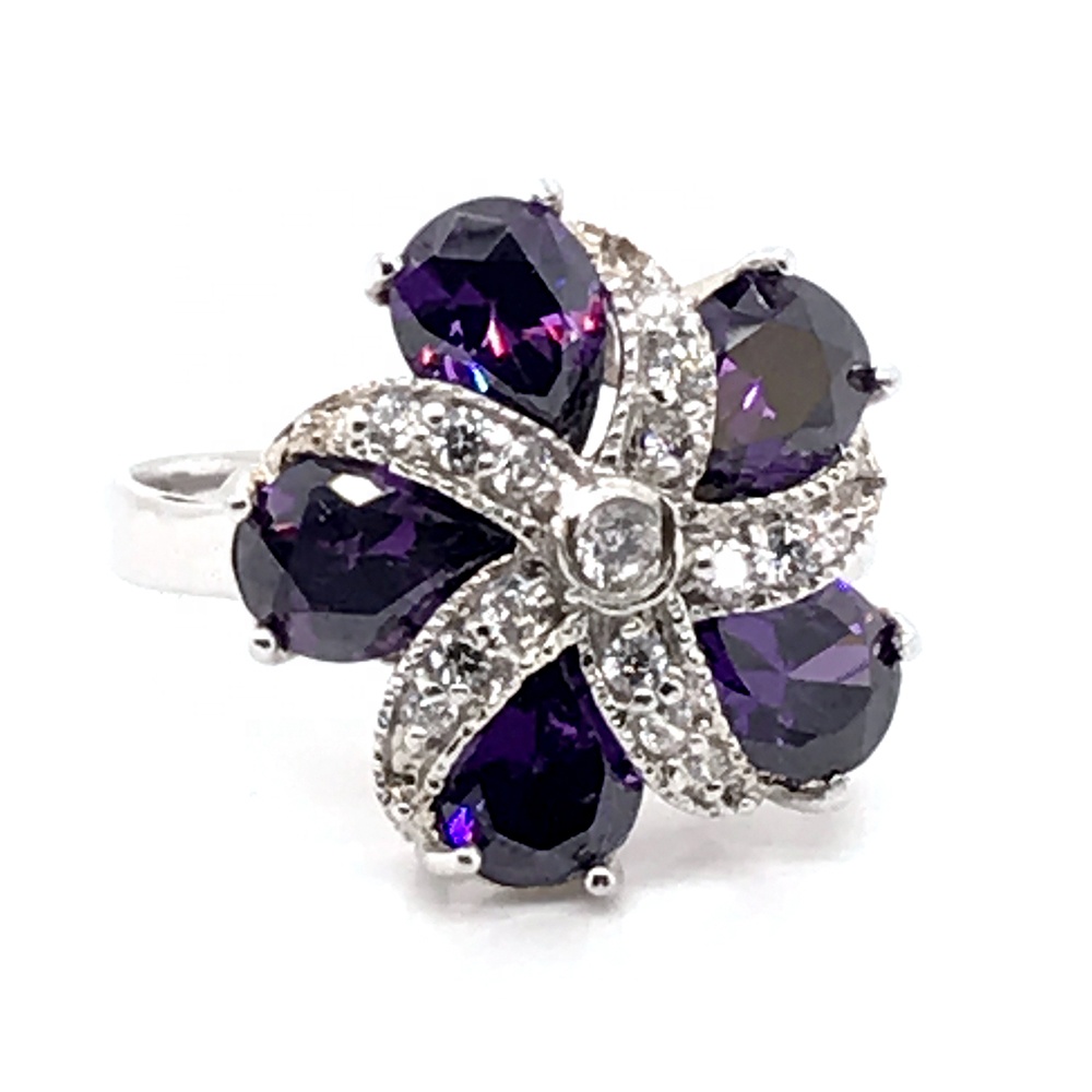 Flower Bloom Purple Gem Ring, Natural Purple Amethyst Birthstone Ring