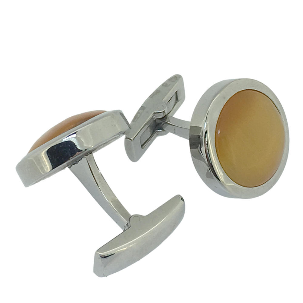 product-BEYALY-Round Yellow Shell Button Cover Cufflinks, Mens Shirt Cufflinks-img-2