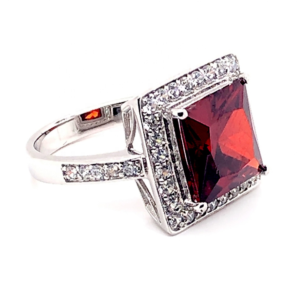 Pave Setting Cz Silver Natural Genius Red Topaz Ring For Men