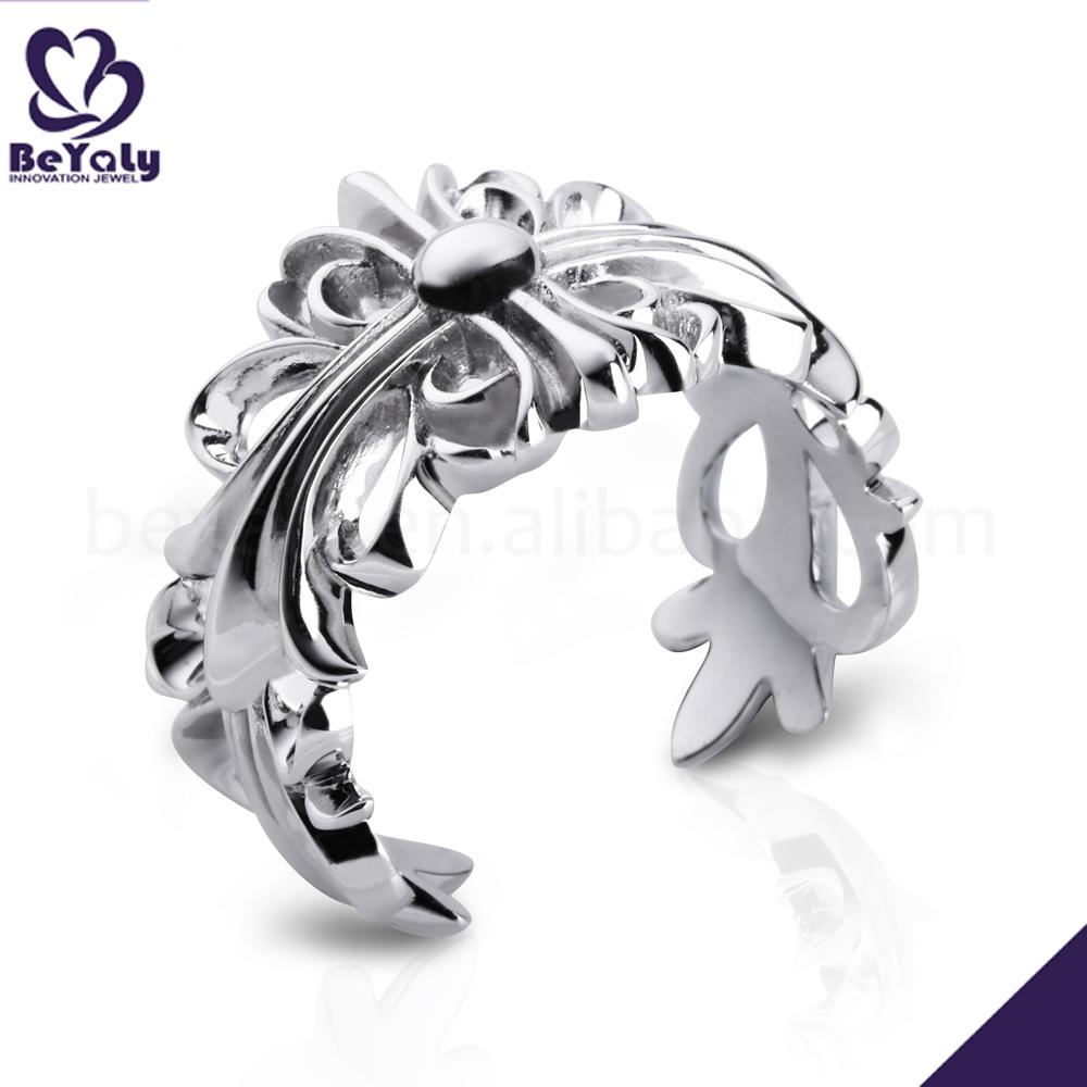 product-BEYALY-Rhodium Plating Leaf Mens Silver Rings Without CZ-img-2