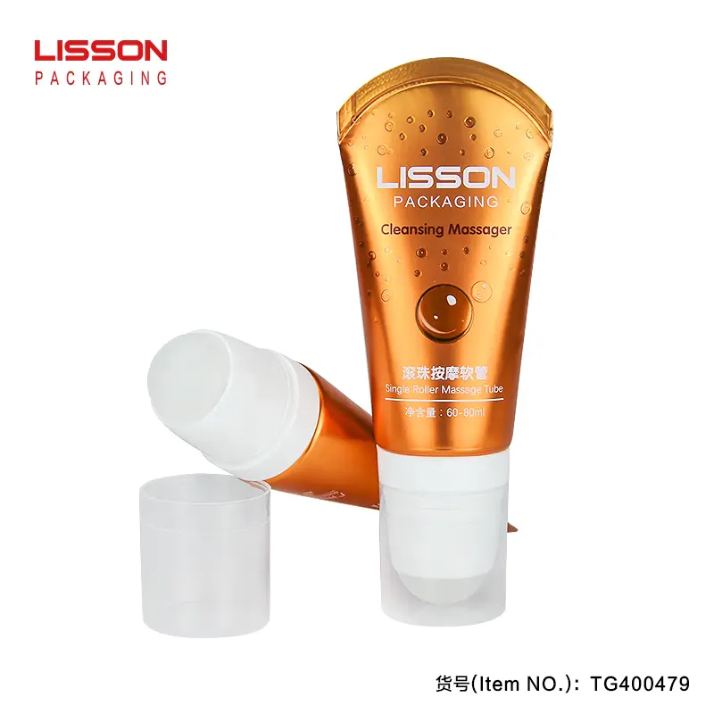 Innovative cosmetic tube packaging with single roller massage ball for skincare
