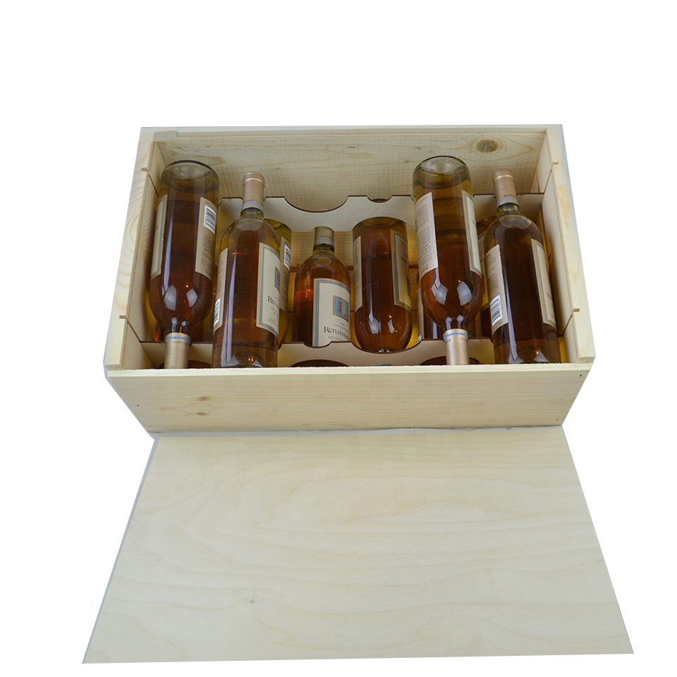 Simple and useful Unfinished Cheap 12 Bottle Pine Wooden Wine Box