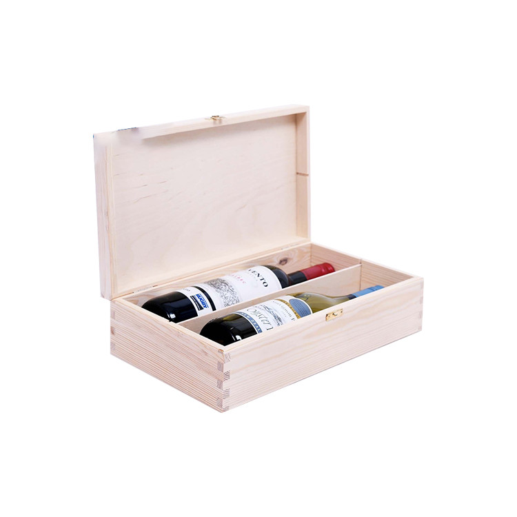 Customized mdf pine 750ml wooden wine box for 2 bottle