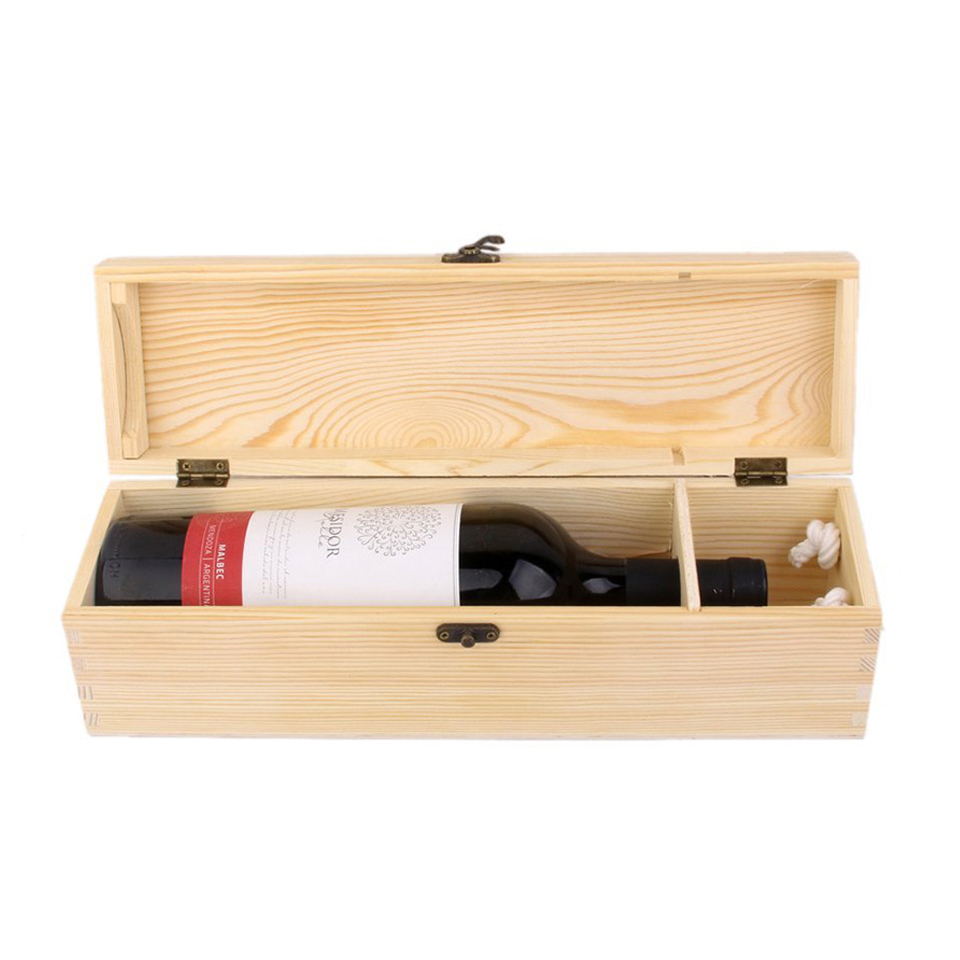 Wholesale small moq quality single bottle unfinished pine wooden wine box