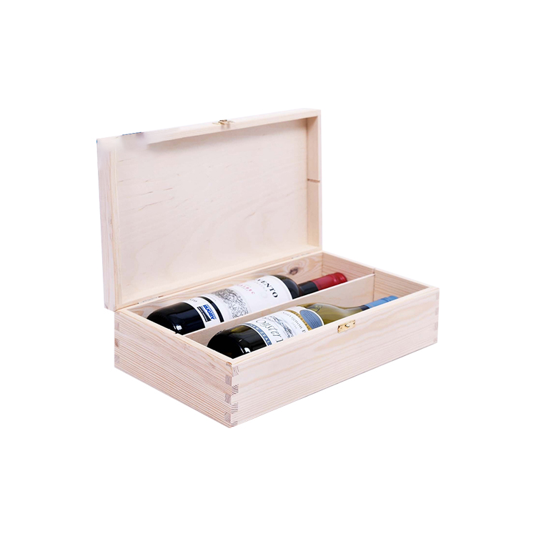 Packaging unfinished Useful 2 bottle 750ml pine wooden wine boxes