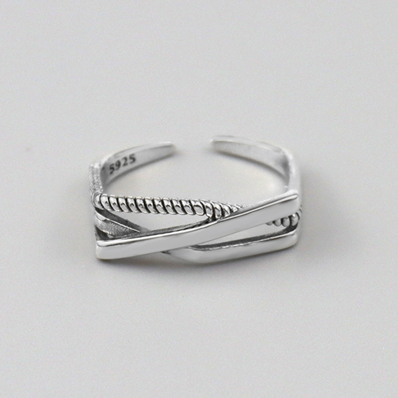 925 Sterling Silver Minimal Irregular Twisted Line Combination Ring