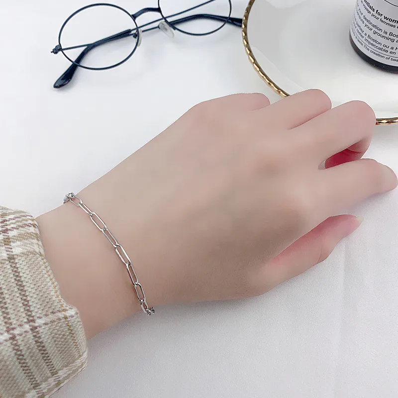 925 sterling silver Bohemian jewelry rectangle paperclip Vermeil Paper Clip Paperclipchain link bracelet