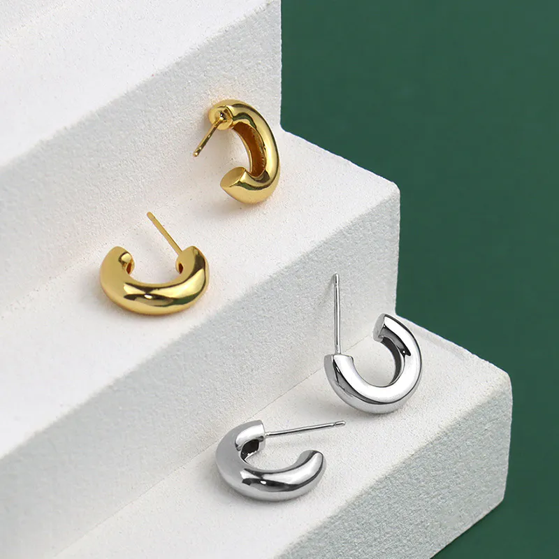925 sterling silver gold small mini round tube earrings