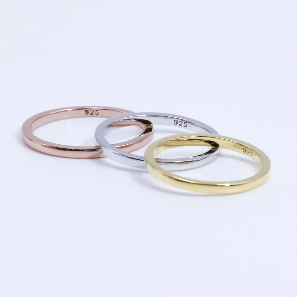 925 Sterling Silver 18K Gold Plated Wide Thin Plain Gold Joints Element Circle Rings For Women