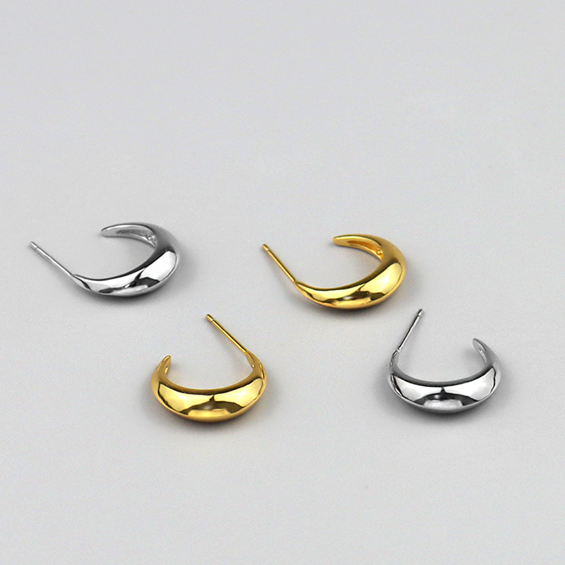 925 Sterling Silver Gold Small Crescent Moon Earrings
