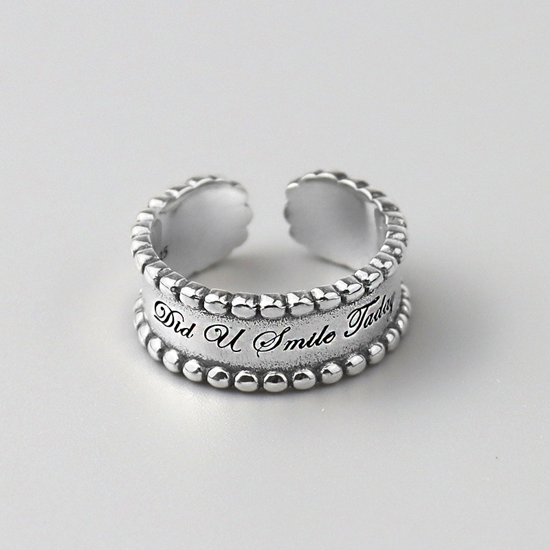 Fashion Simple "Did U Smile Today" S925 Sterling Silver Geometric Circle Opening Rings